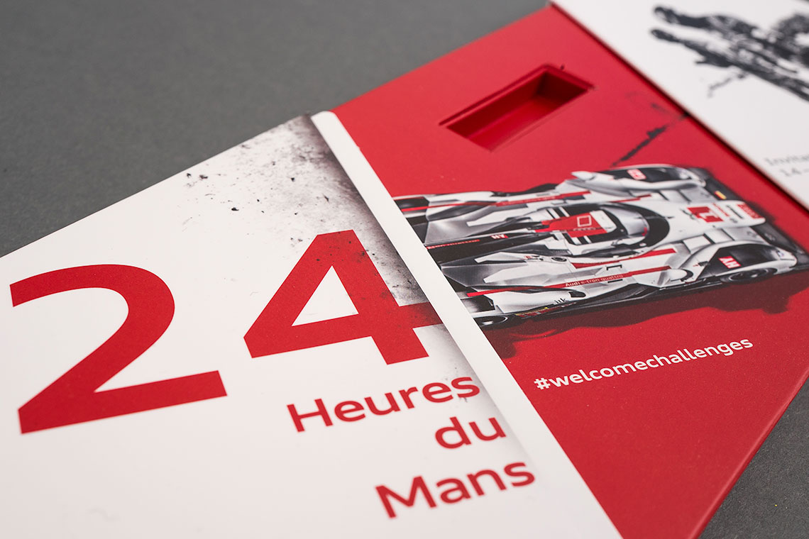 Druckerei Audi 24 Heures du Mans Mailing Schieber Offsetdruck Stanzung Konfektionierung